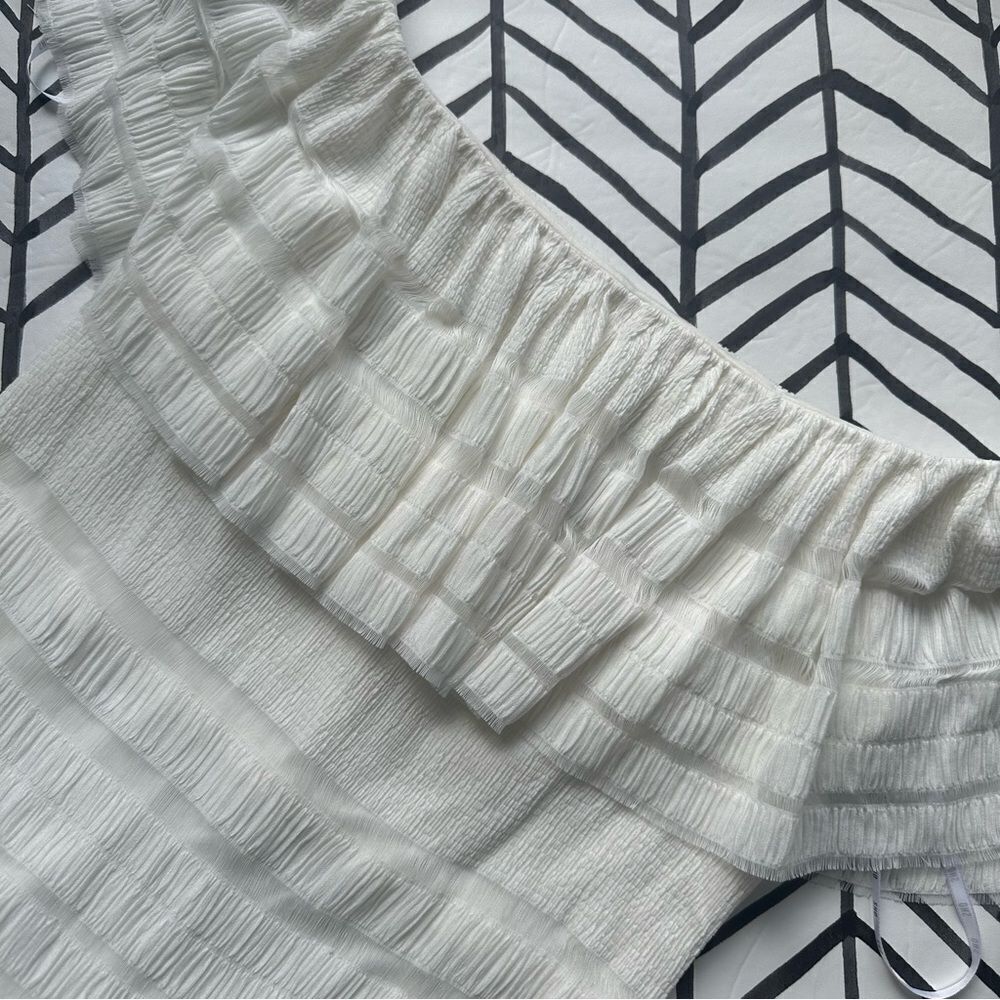 NWT SHO by Tadashi Shoji Tonal Stripe Off the Shoulder Crinkled Mini Dress